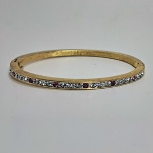 Vintage Swarovski Crystal Gold Tone Hinged Bangle Bracelet